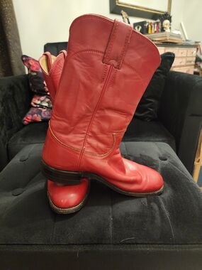 Women's Vintage Justin Red Leather Western Roper Cowboy Boots Size 6.5